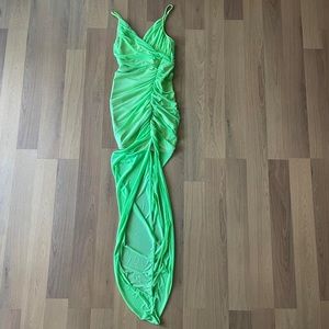 Neon Green Scrunch Homecoming Dress